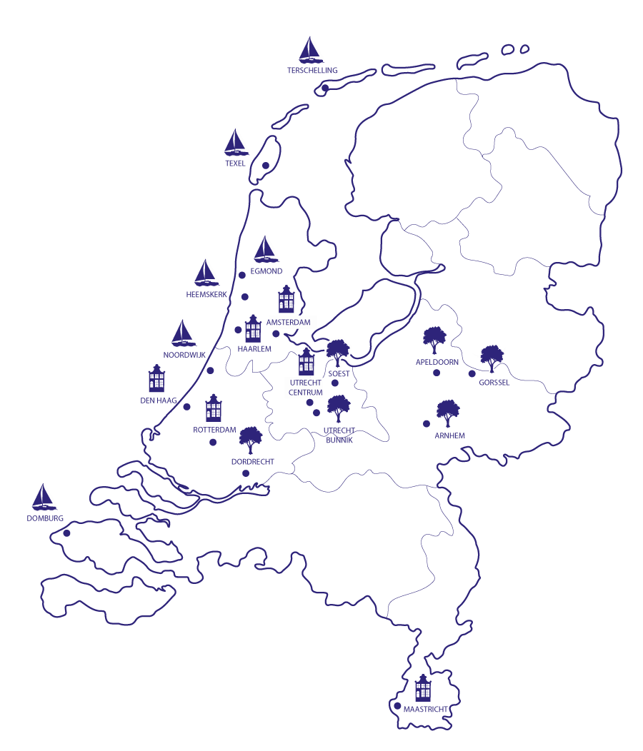 Kaart van hostels in Nederland